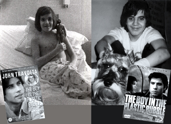 Superimposed photos of Ted DeVita as a child with posters's from John Travolta's made-for-TV movie