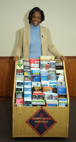 Crystal Thomas with her pamphlet display