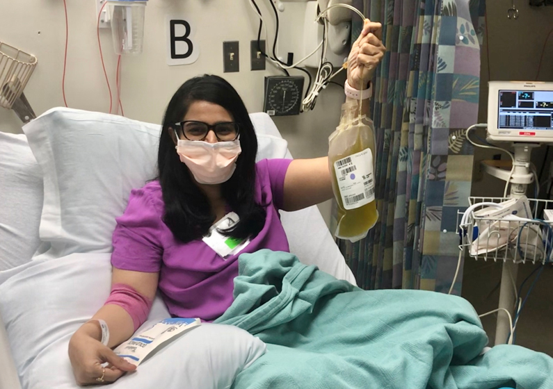 Healthy volunteer Tanvee Singh donates plasma