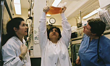 Nurses work in the lab that performs all of the techniques for the state-of-the-art therapies that take place on the 2 East Surgical Immunotherapy Unit.