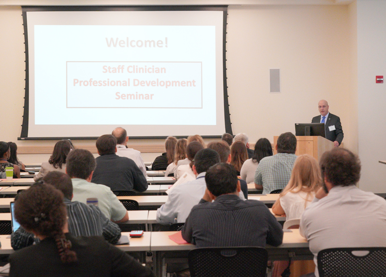 Dr. James Gilman, NIH Clinical Center CEO, addresses staff clinicians