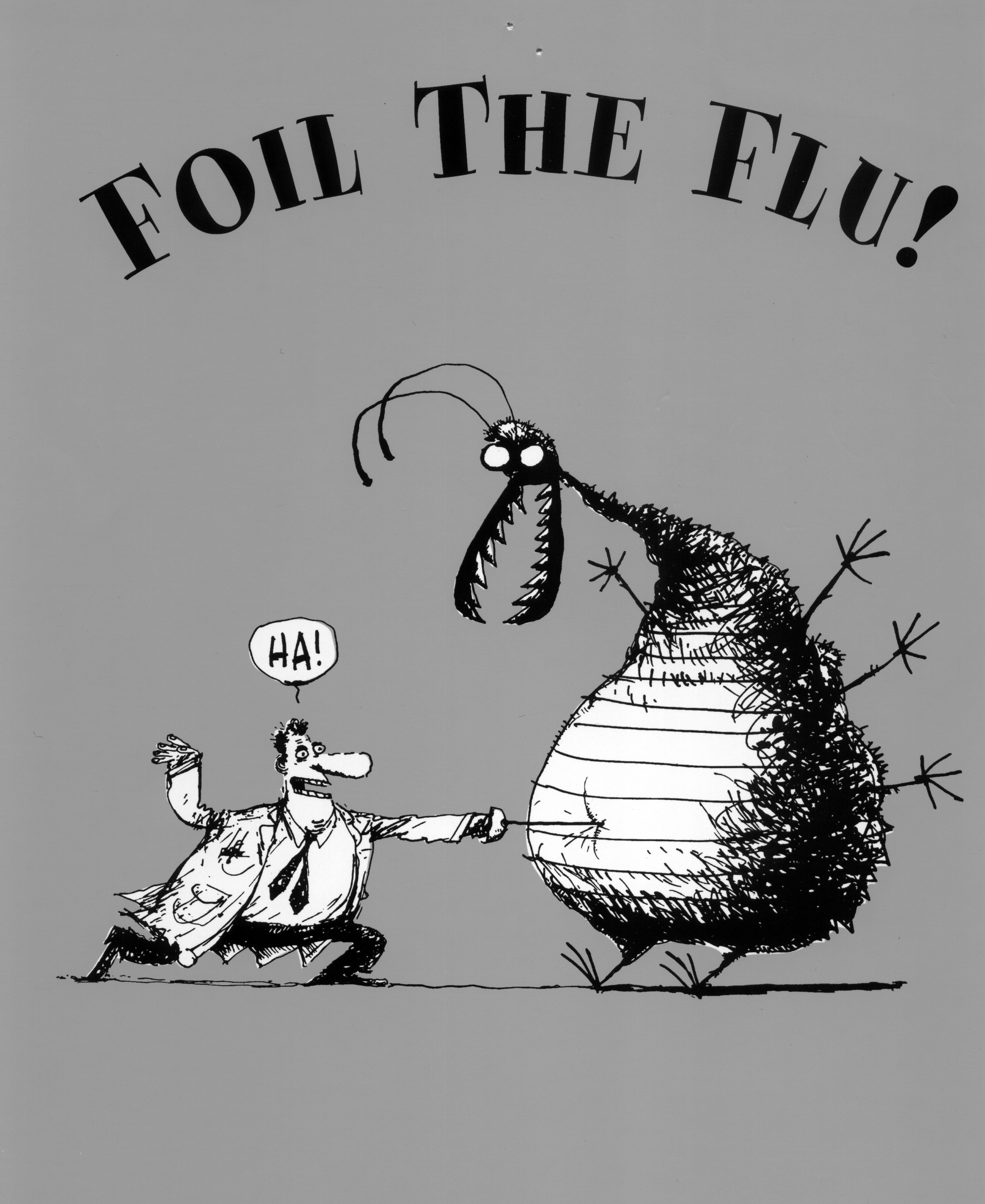 Cartoon of flu virus getting zapped