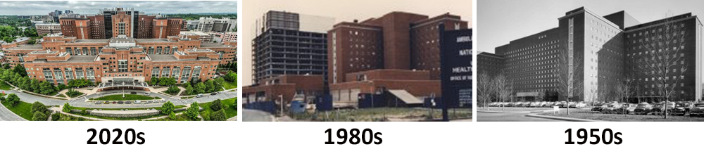 photo of the south side of the NIH Clinical Center in the 1950s