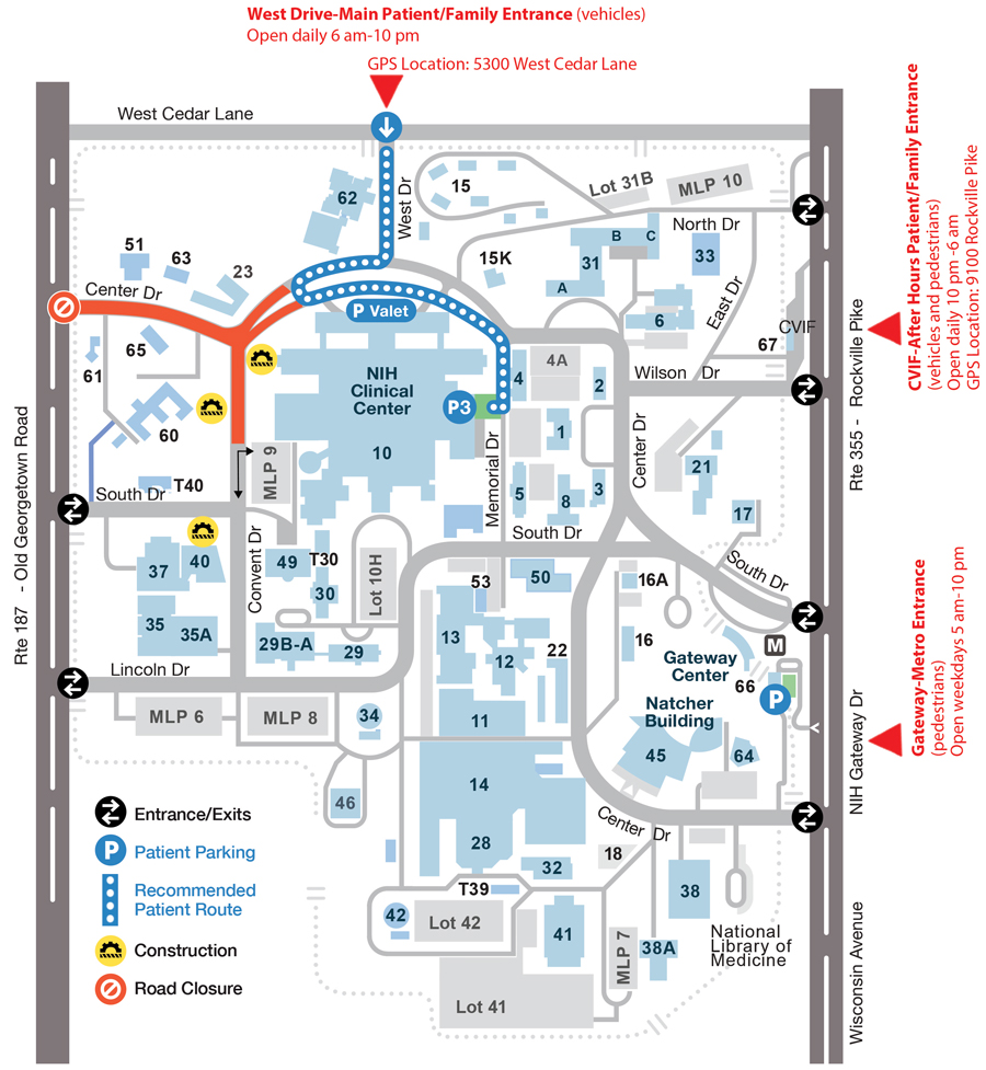 NIH Campus Access and Clinical Center Parking Patient/Visitor Map