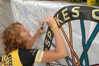 Cyndi Hart adds name to the cyclists' banner of survivors