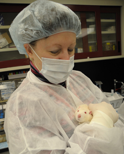 Dr. Lisa Portnoy holds one of the lab rats