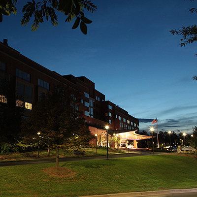 Exterior view of the north entrance of the NIH Clinical Center