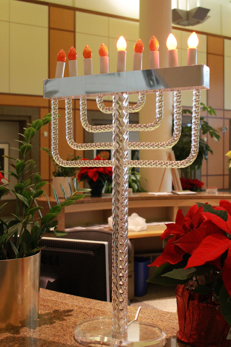 A menorah in the north atrium of the Clinical Center