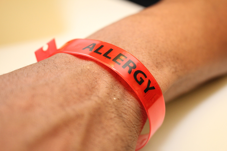 wristband with ALLERGY on it