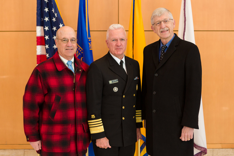 Dr. Jim Gilman, CEO of the NIH Clinical Center, ADM Brett Giroir, Assistant Secretary for Health at the U.S. Department of Health and Human Services and Dr. Francis Collins, director of NIH meet before the event.