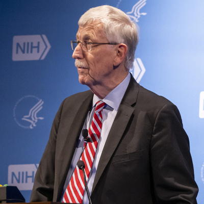 Dr. Francis Collins speaking during a Grand Rounds lecture