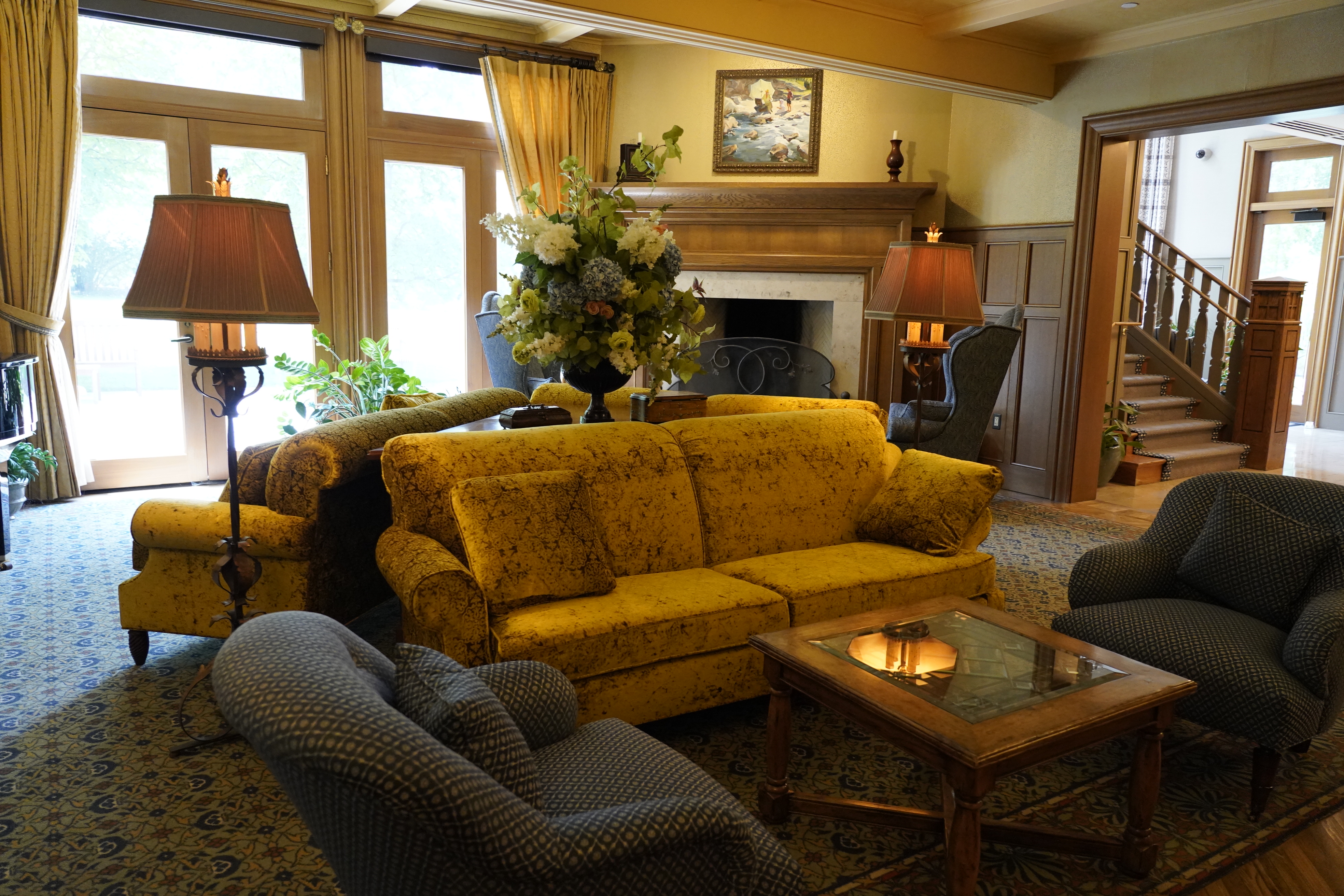 The Lodge's reupholstered furniture in the family room