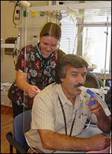 The respiratory therapy section manages an active aerosol pentamidine service to prevent pneumocystis pneumonia in patients with stem cell transplants and patients with HIV/AIDS.